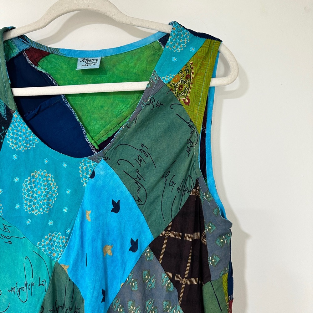 Advance Apparels Patchwork Dress Womens OS Free Size Blue Green Whimsigoth Boho